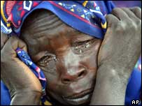 Woman crying in refugee in Darfur, Sudan