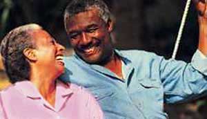 Older couple, enjoying a laugh.