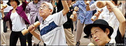 Older people exercising in Japan