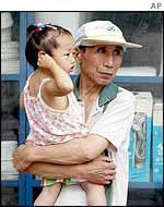 Man carrying a small girl