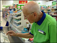 Elderly man working in Asda